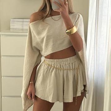 ALANA Asymmetric Cotton Linen Crop Top Mini Skirt Co Ord Set