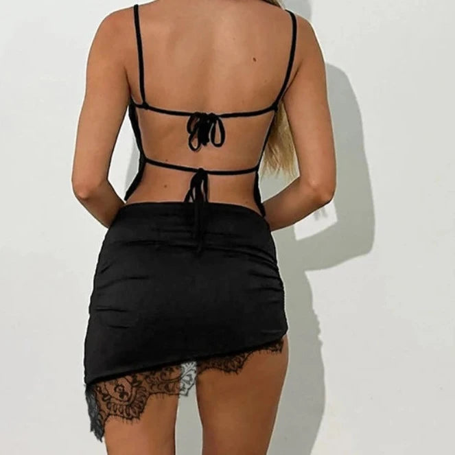 FIONA Lace Trim Crop Top and Mini Skirt Set