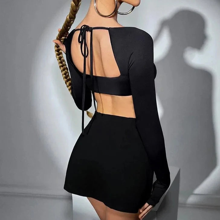 GINA Co Ord Long Sleeve Bandage Crop Top And Slit Skirt Set