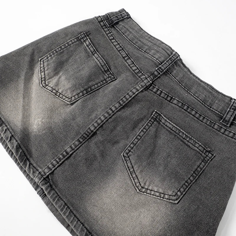 CADY Embroidered Denim Crop Top Mini Micro Y2K Skirt Corset Lace Up Set Co Ord