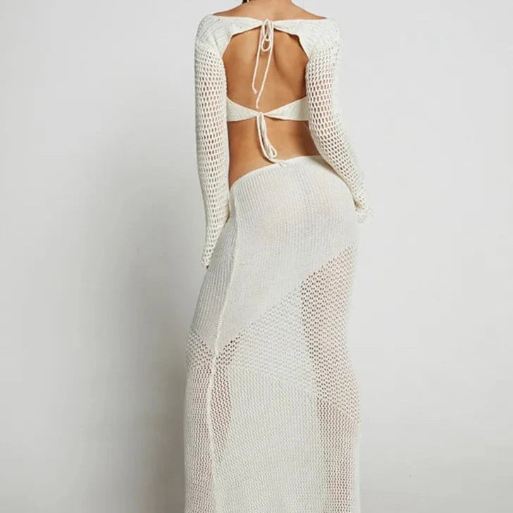 DIANA Crochet Knit Crop Top And Maxi Skirt Co Ord Set