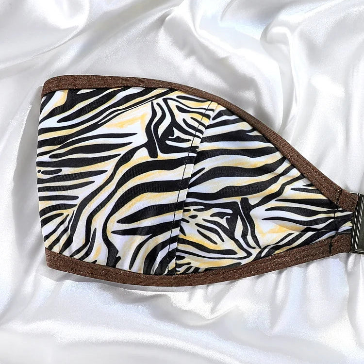 DAZI Tiger Animal Print Strapless Thong Bikini