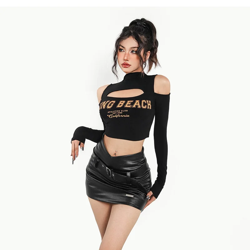 SEQUI V Waist A-line Mini Micro Belted PU Skirt