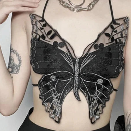 JESSA Butterfly Halter Crop Top