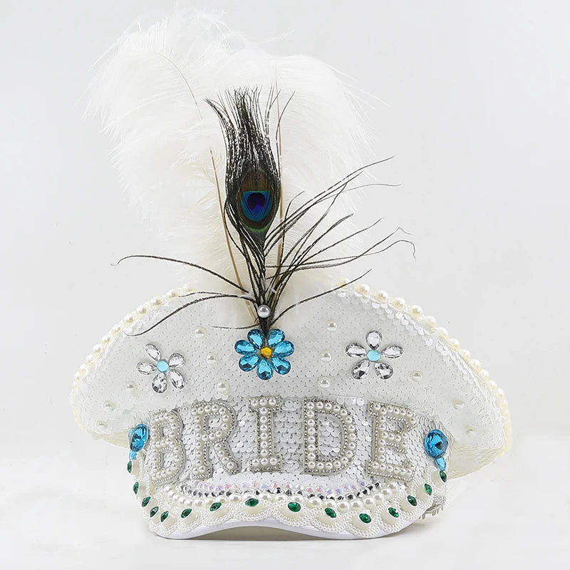 TALIA Bride To Be Feather Glitzy Hat