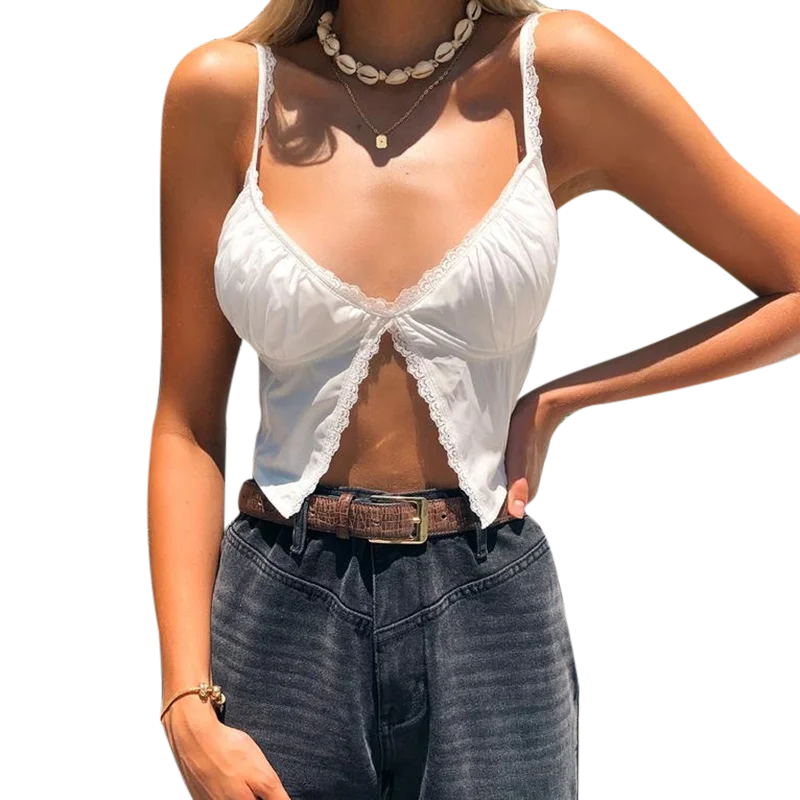 ELORIE Y2K V Front Strappy Lace Crop Tops