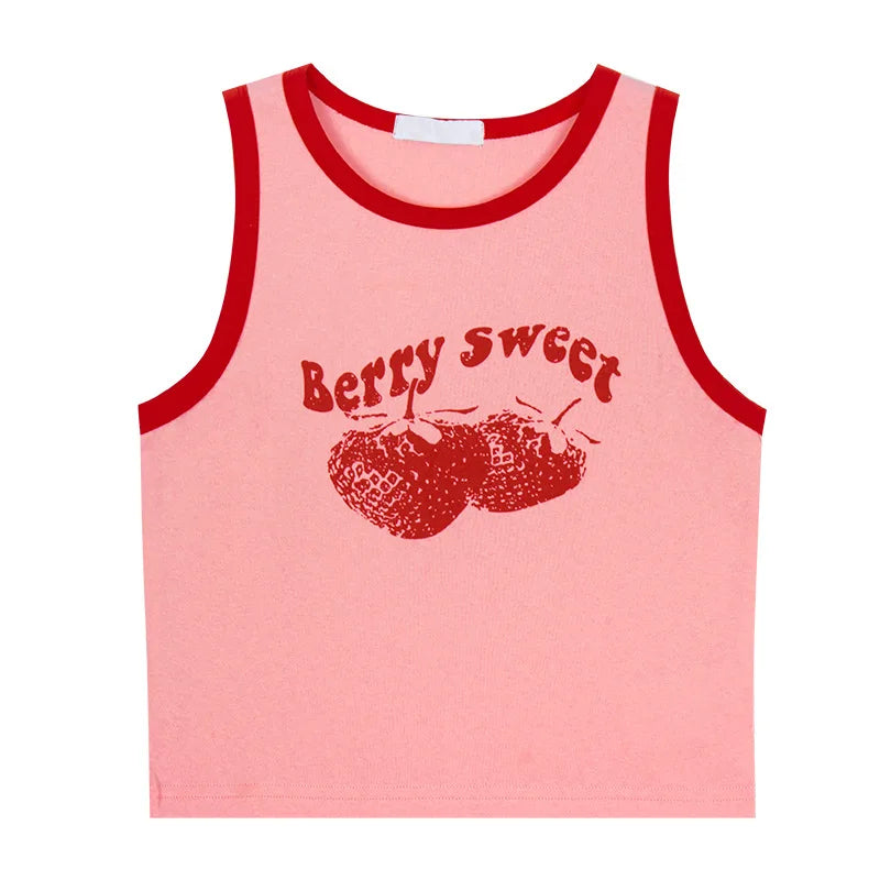 ROBBIE Statement Pink Strawberry Y2K Vest Crop Top