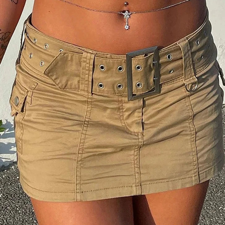 NEAN Y2K Belted Low Waist Micro Skirt