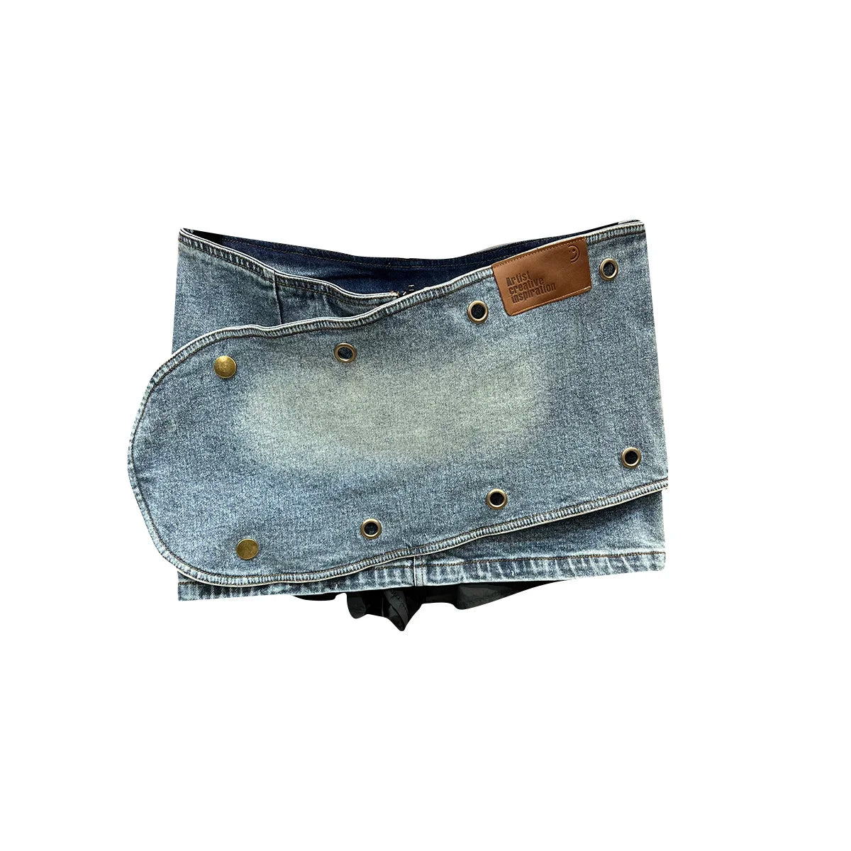 PRIA Y2K Metal Buckles Super Short Mini Denim Skirt