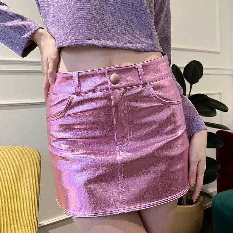 WAILA Metallic Y2K Shine Dance Mini Skirt