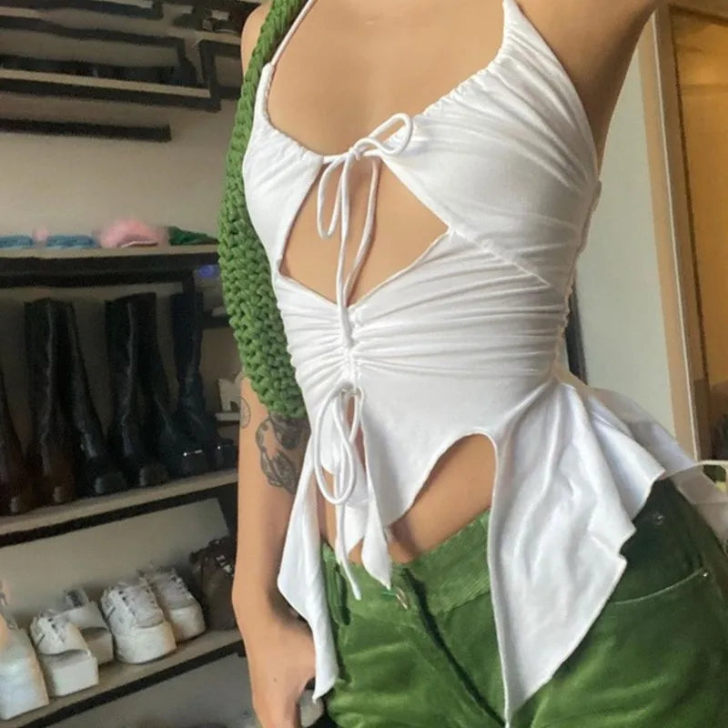 DAIYA Strappy Y2K Halter Crop Top