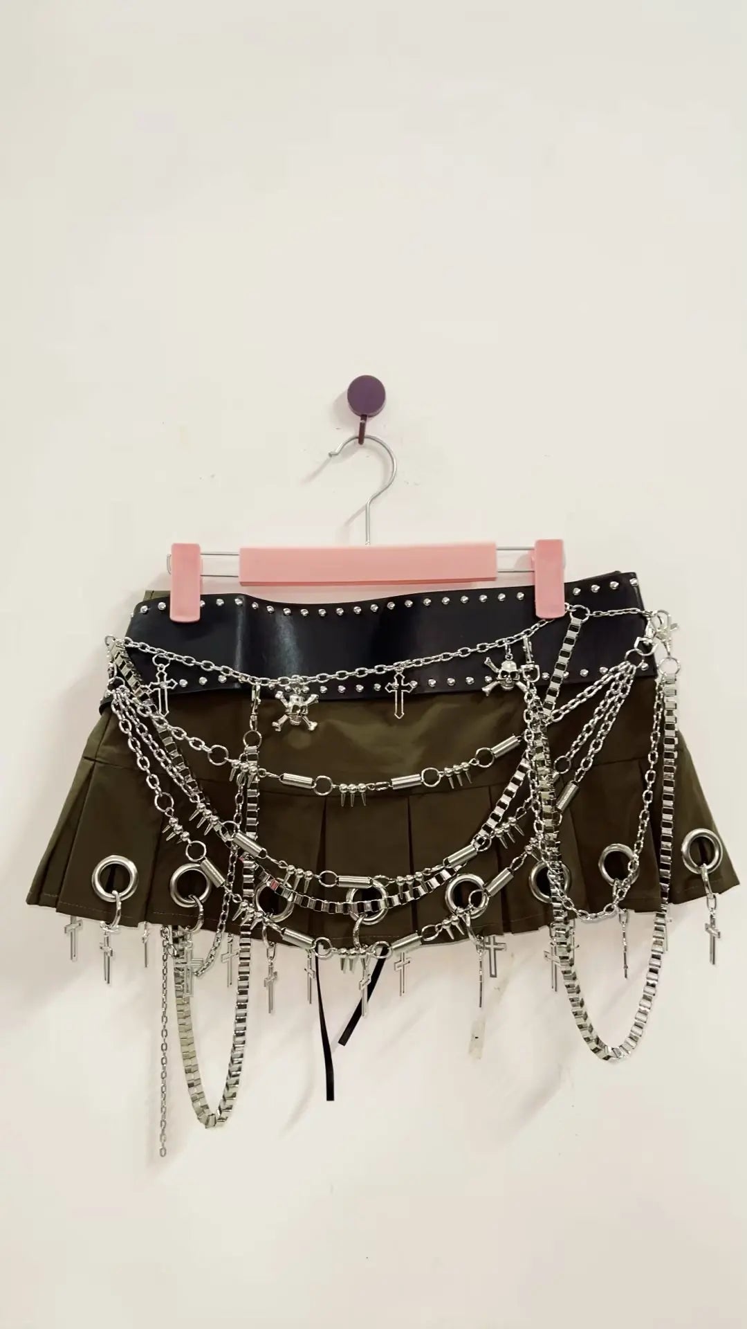 ANGELICA PU Y2K Chain Leather Short Mini Micro Skirt