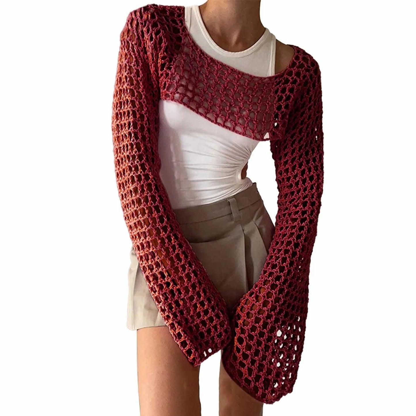 DOLA Crochet Cover Up Long Sleeve Top