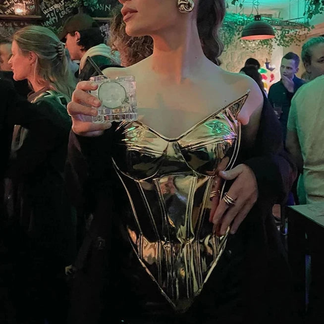 DORRA Strapless Metallic Corset Crop Top