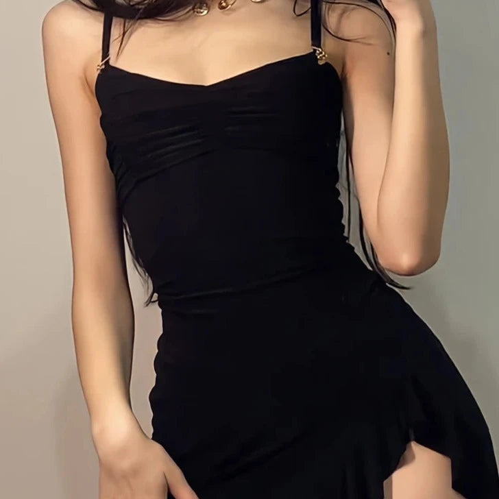 LOTYA Frill Black Strappy Mini Dress