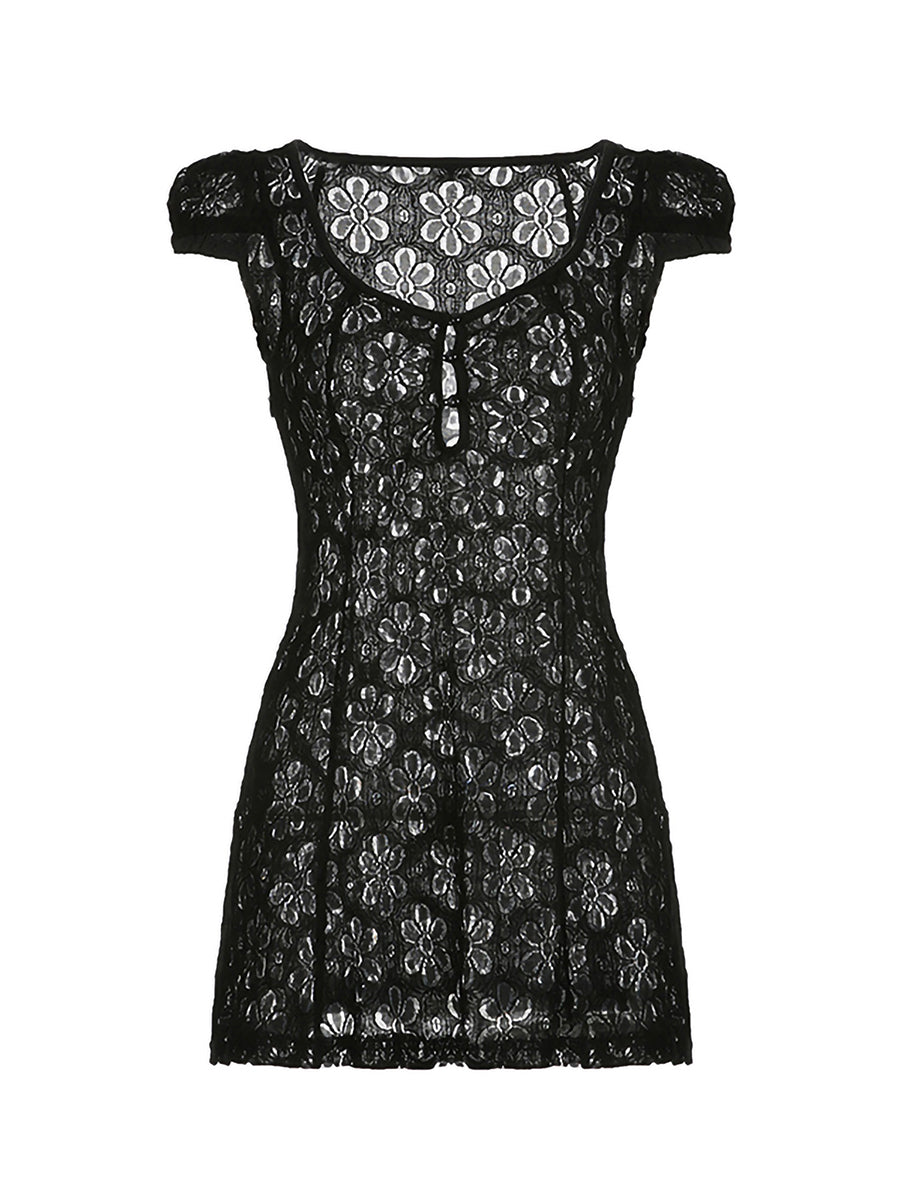 CRYSTAL Lace Y2K Spaghetti Strap Backless Sundress A-Line Mini Dress