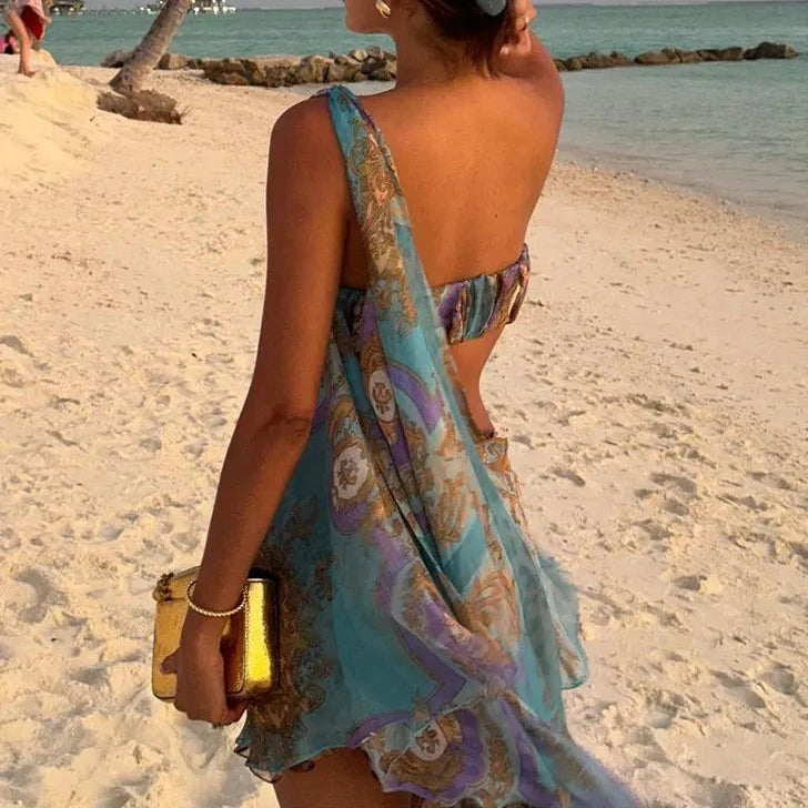 ELIA Elegant Satin One Shoulder Mini Dress