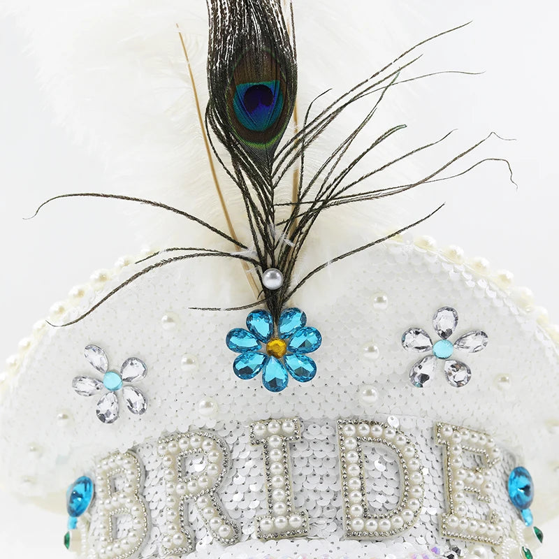 TALIA Bride To Be Feather Glitzy Hat