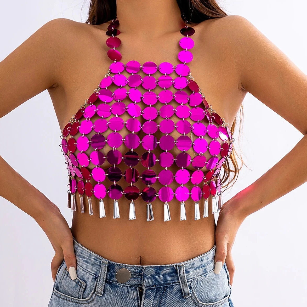 INGE Sequins Tassel Crop Top