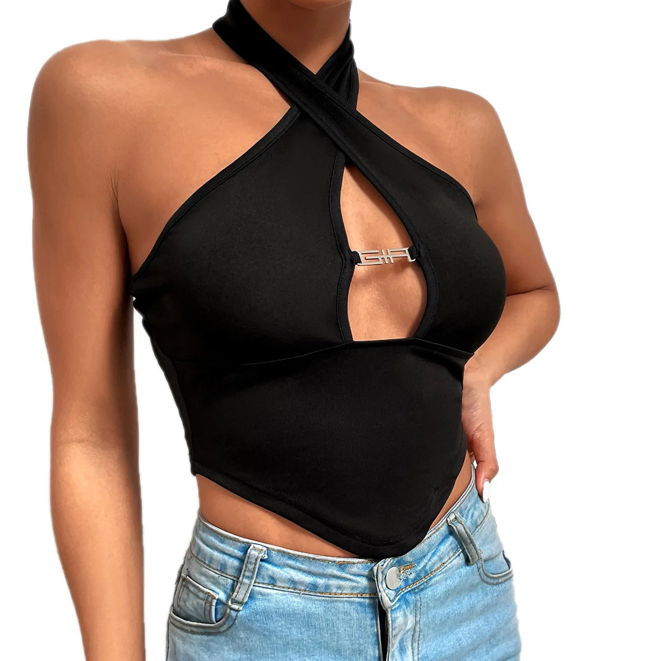 KEH Y2K Halter Black Crop Top
