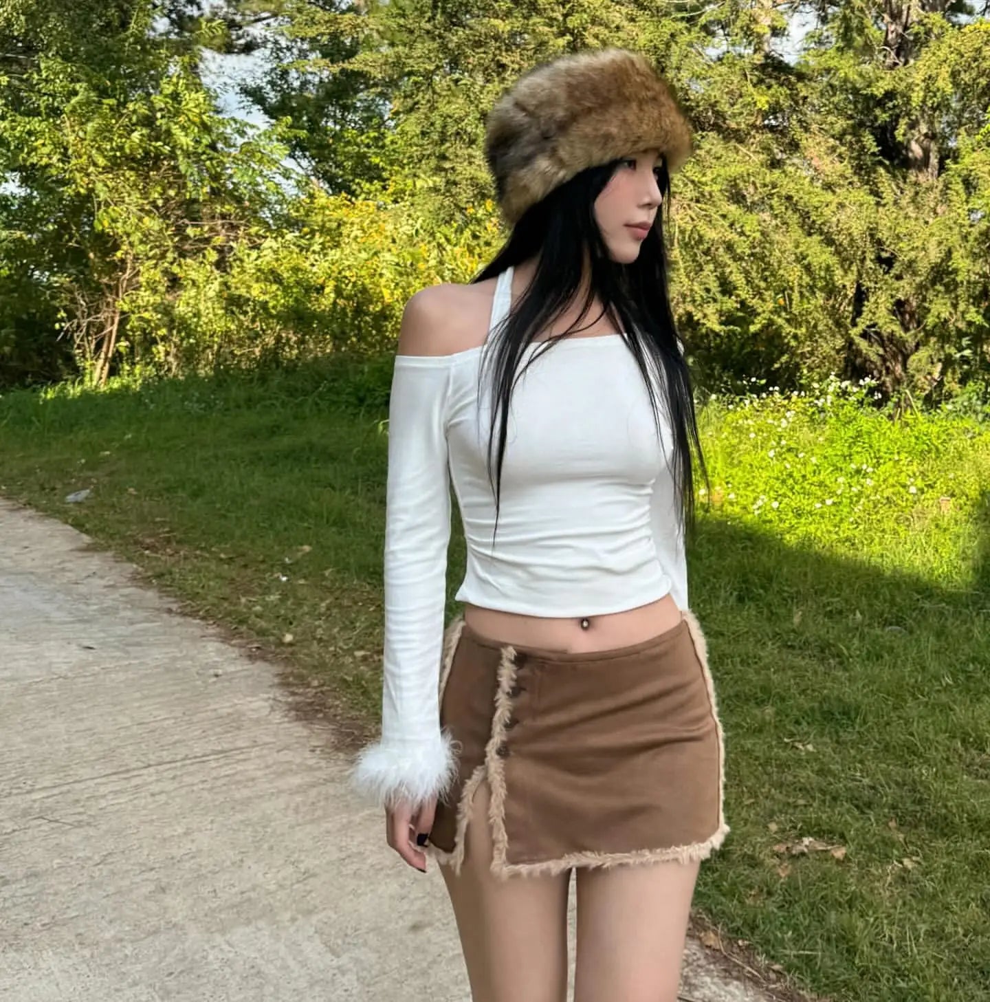 AENYA Retro Plush Patchwork Mini Skirt