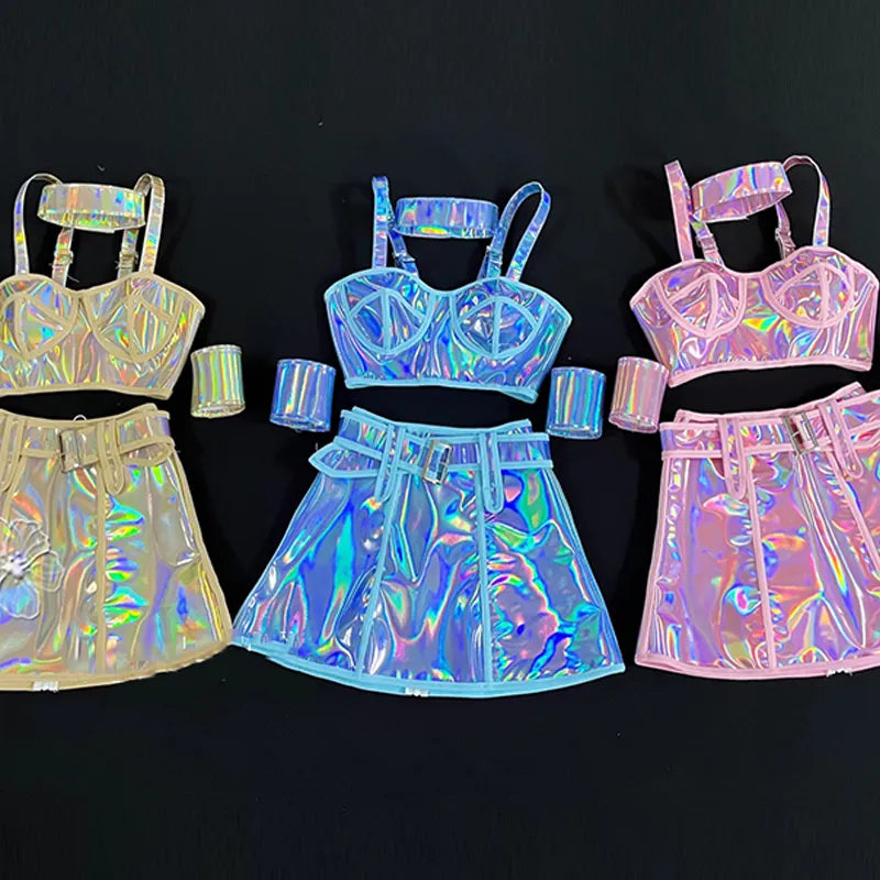 VIKI Gogo Shine Mini Skirt And Crop Top Full Set