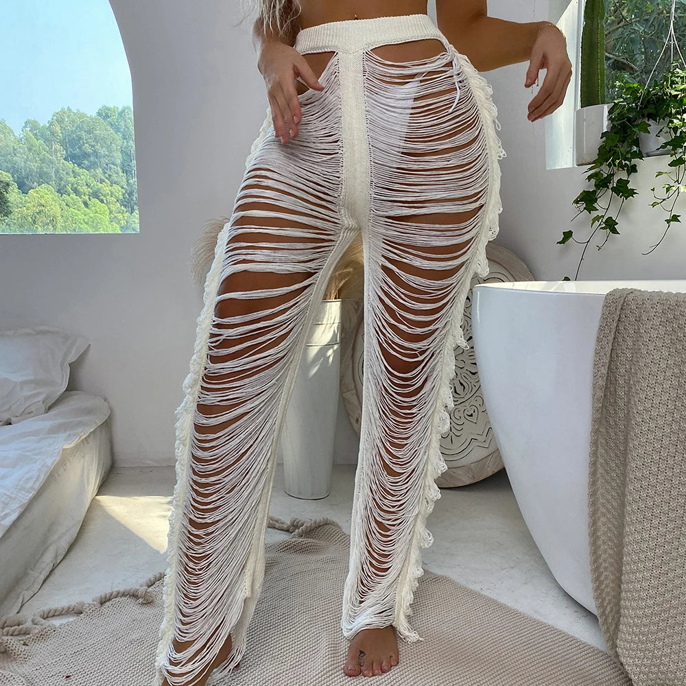 KLEO White Knit Beach Trousers