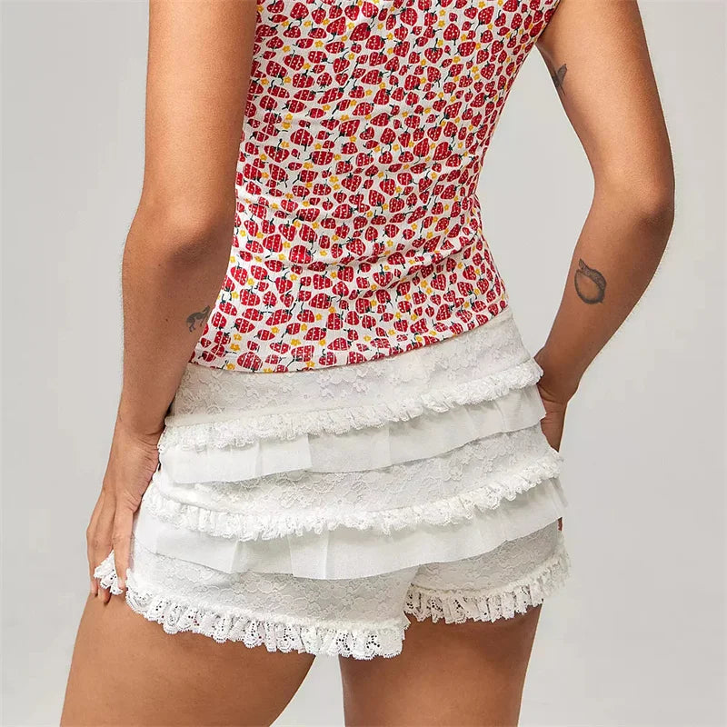AVIAH Frilly Hotpants Y2K Lace Ruffle Bloomer Shorts