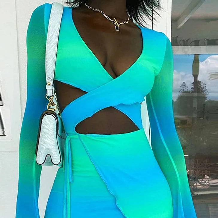 HANA Tie Dye Blue Bodycon Mini Dress