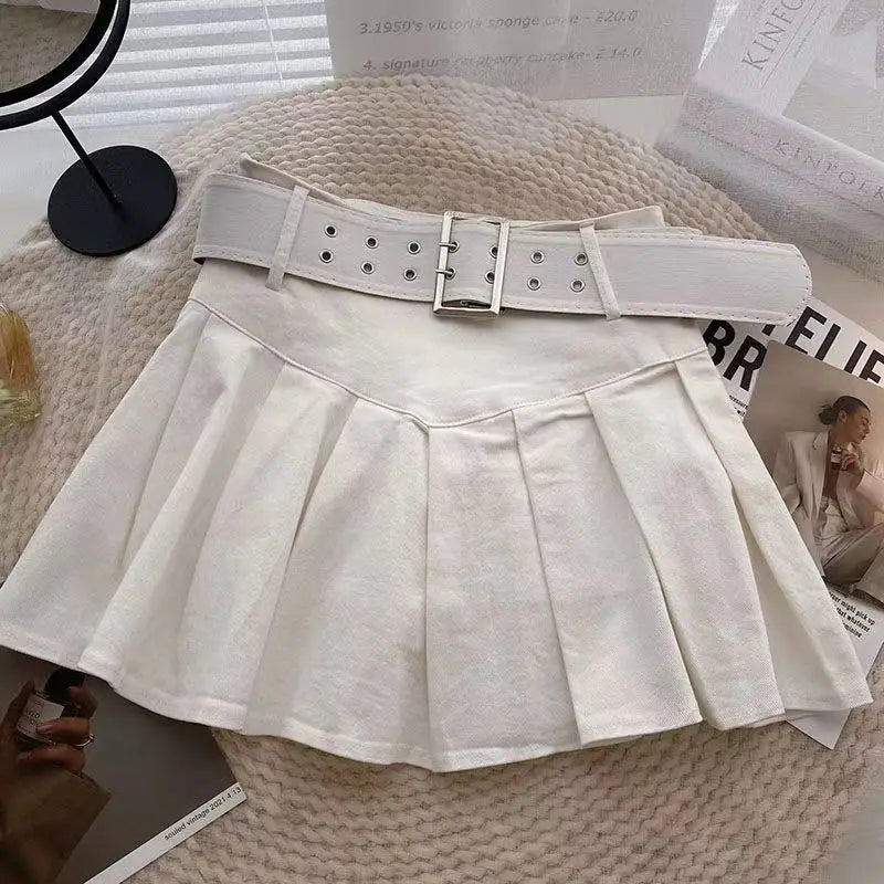 Pleated Skirts Women Korean Style Fashion High Waist Hotsweet Solid All-match Summer Students Chic Streetwear Vintage Popular