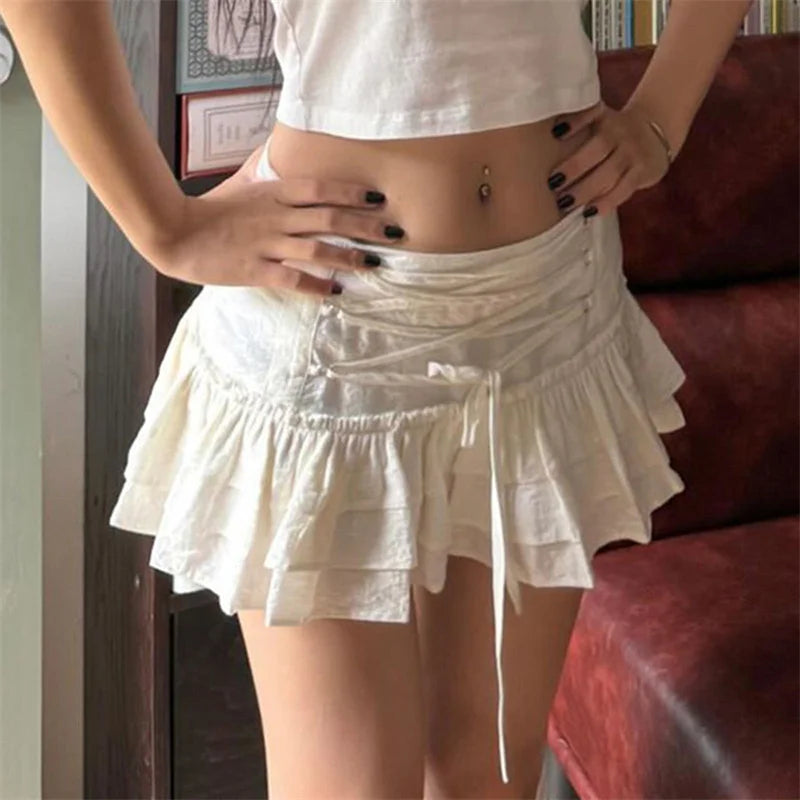 XIAO Y2K Low Waist A Line Pleated Mini Skirt
