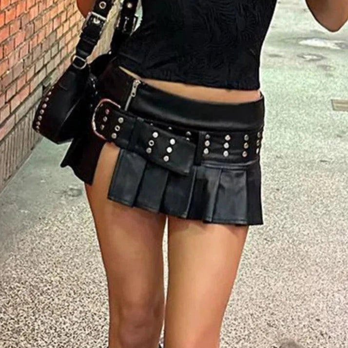 SETIA Leather Mini Skirt Low Rise Y2K Skirt