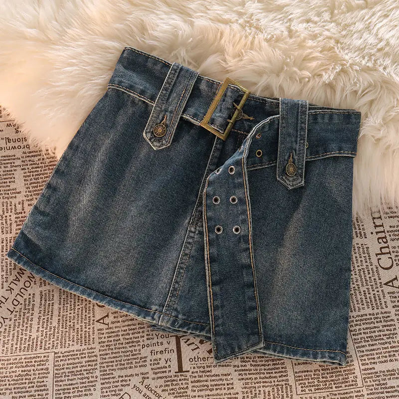 DIYA Y2K A-line Denim Belt Mini Skirt