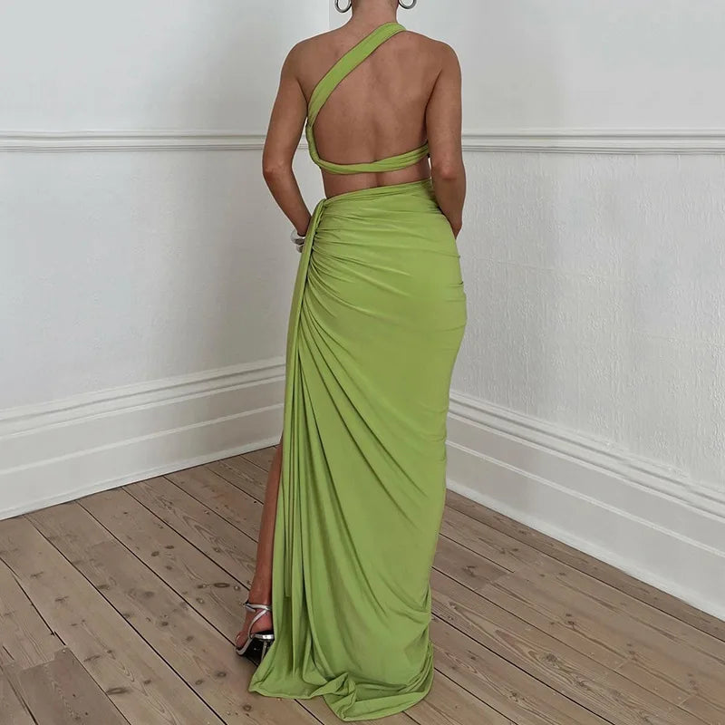 LIVVI Green Crop Top And Maxi Split Skirt Co Ord Set