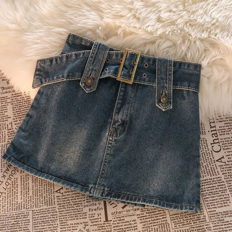 DIYA Y2K A-line Denim Belt Mini Skirt