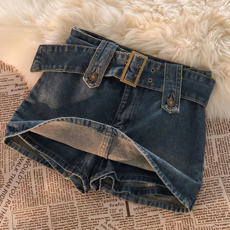 DIYA Y2K A-line Denim Belt Mini Skirt