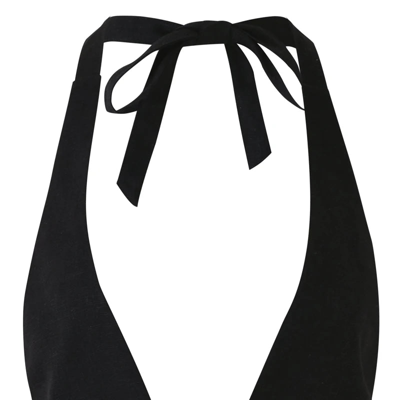 CARRA Y2K Halter Black Backless Tie Back Busty Crop Top
