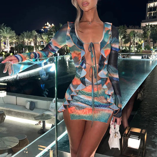 MILA Long Sleeve Mesh Bodycon Mini Dress