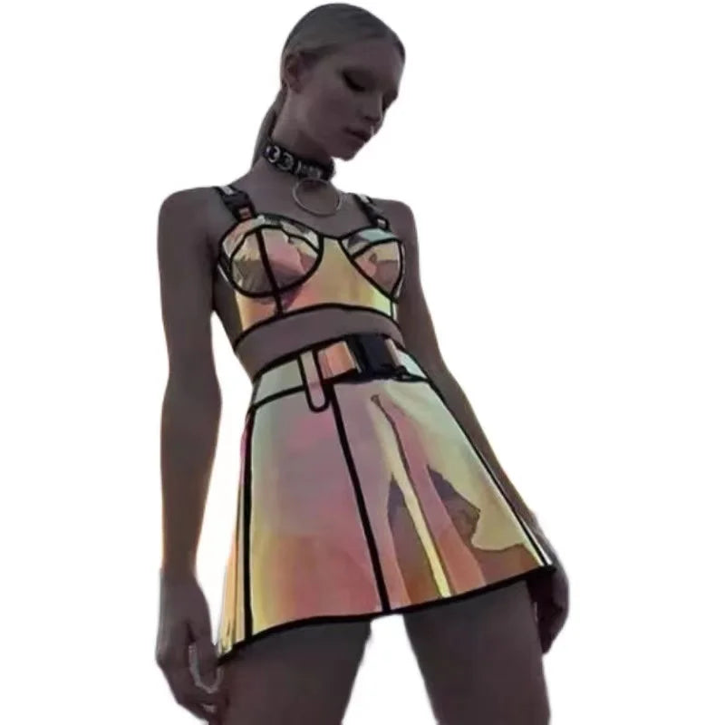 KIO Laser Reflective Bikini And Skirt Set