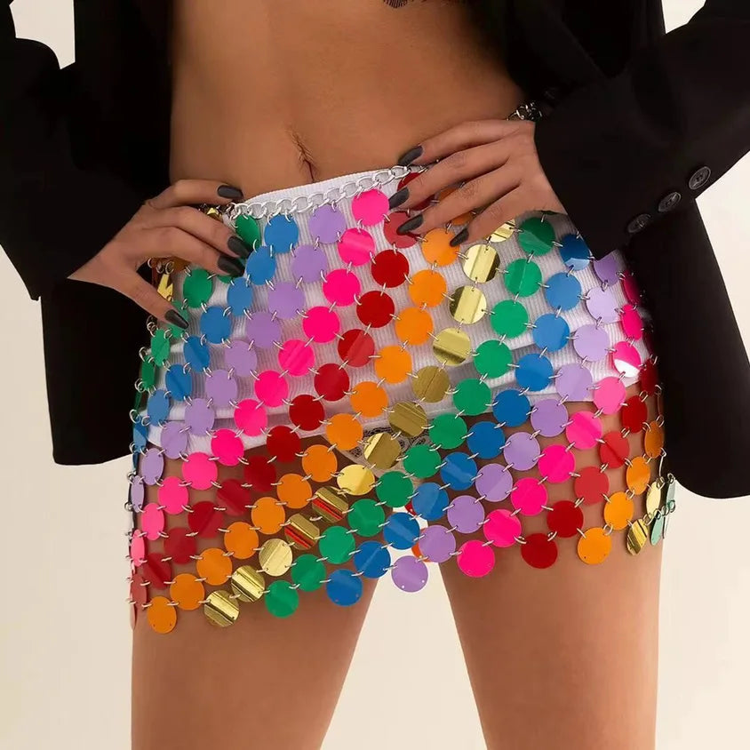 LUCI Shiny Sequins Mini Skirt