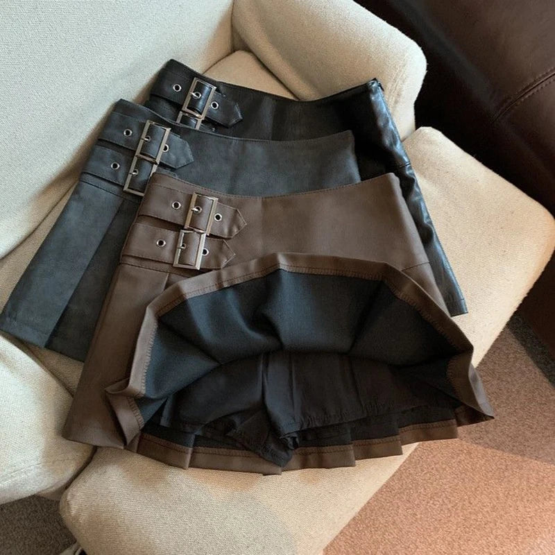 ZAIN Y2K Leather Pleated Mini Skirt