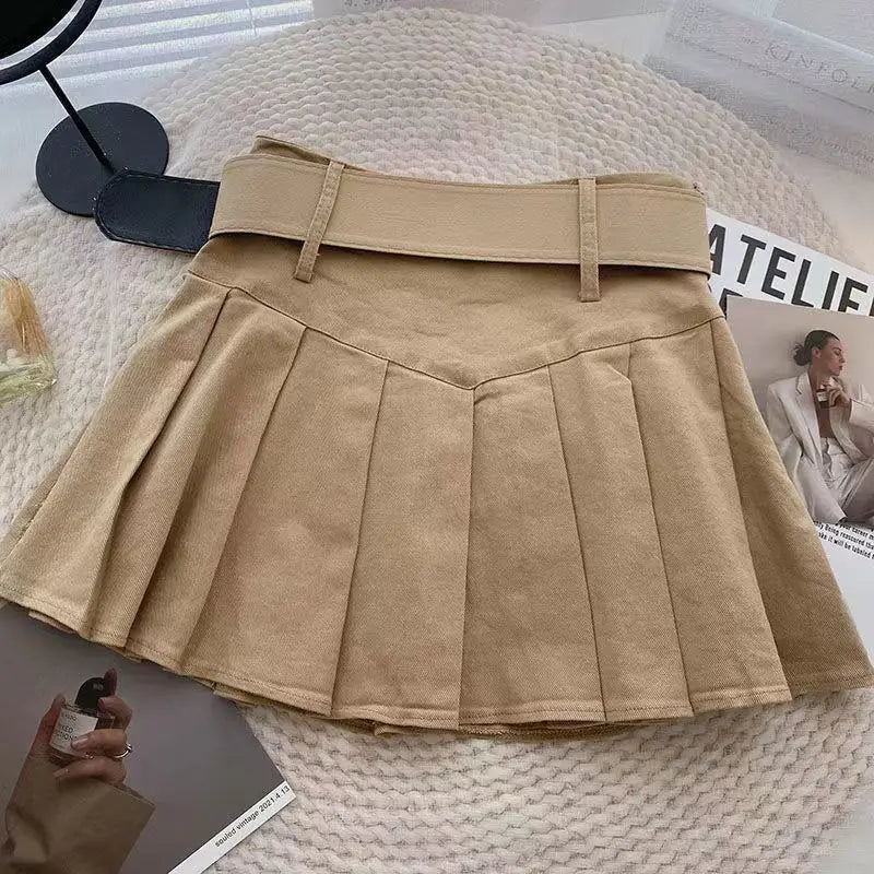 Pleated Skirts Women Korean Style Fashion High Waist Hotsweet Solid All-match Summer Students Chic Streetwear Vintage Popular