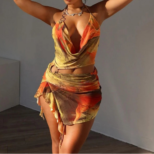 CARA Ibiza Bohemian Tie-Dye Backless Mini Dress