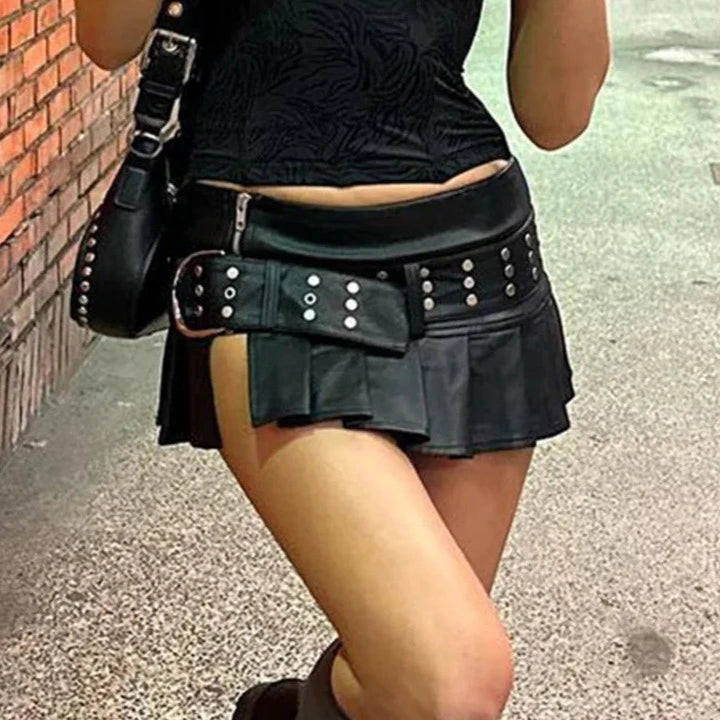 SETIA Leather Mini Skirt Low Rise Y2K Skirt