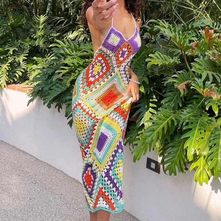 ibiza metallic crochet maxi dress Ibiza Metallic Crochet Maxi Dress - Red