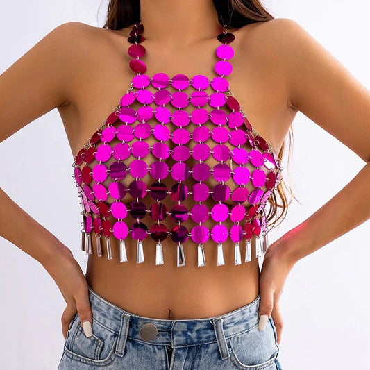 INGE Sequins Tassel Crop Top