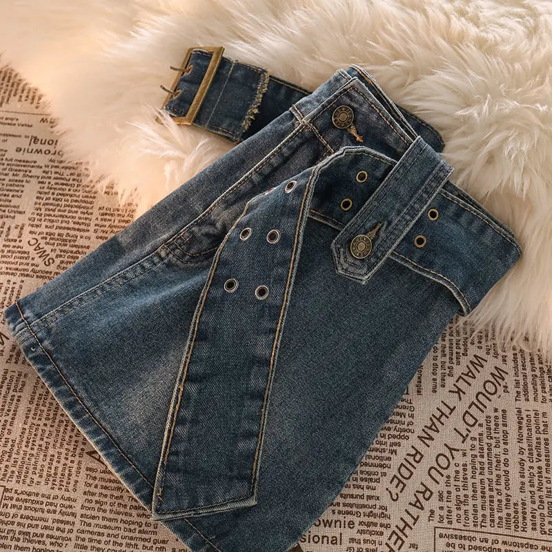 DIYA Y2K A-line Denim Belt Mini Skirt