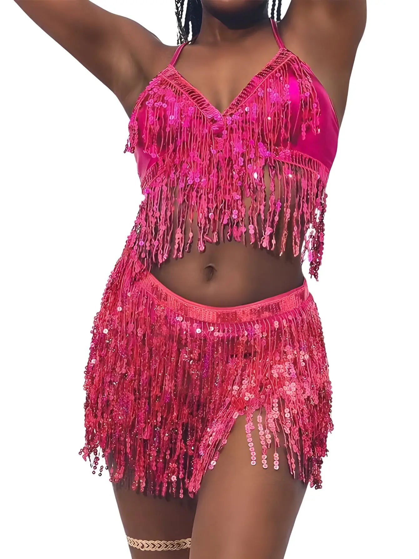 VILA Sequin Wrap Top Bra And Belt Set