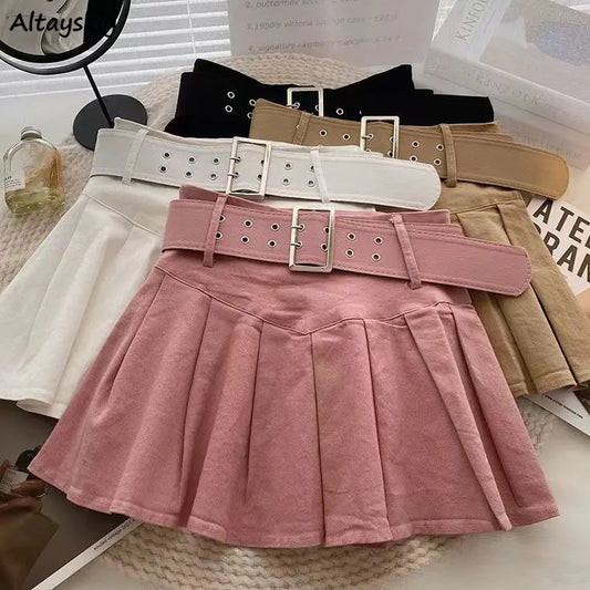 Pleated Skirts Women Korean Style Fashion High Waist Hotsweet Solid All-match Summer Students Chic Streetwear Vintage Popular