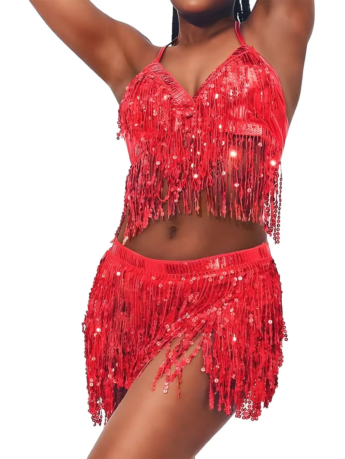 VILA Sequin Wrap Top Bra And Belt Set